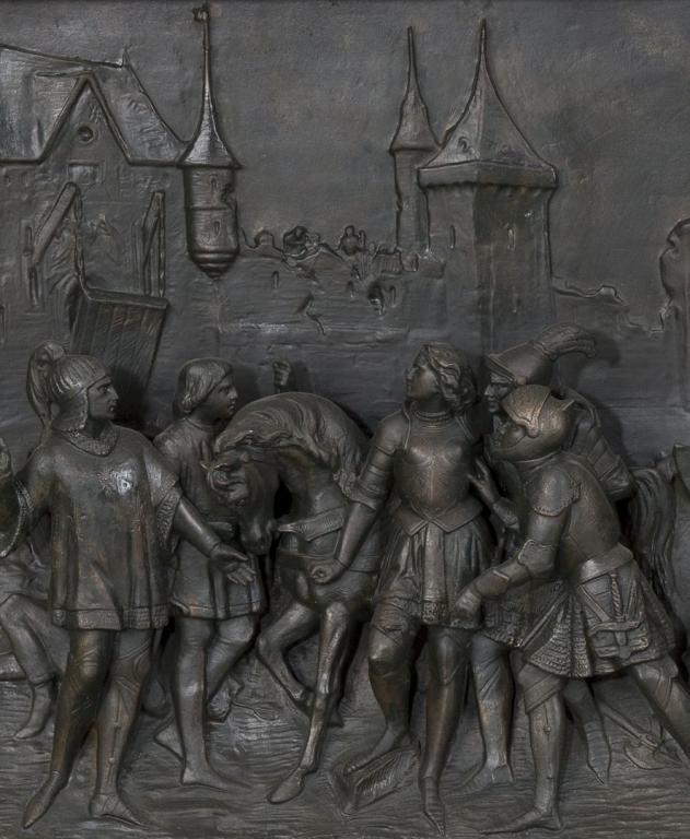 Orléans : ensemble de huit reliefs provenant de la statue équestre de Jeanne d'Arc par Denis Foyatier