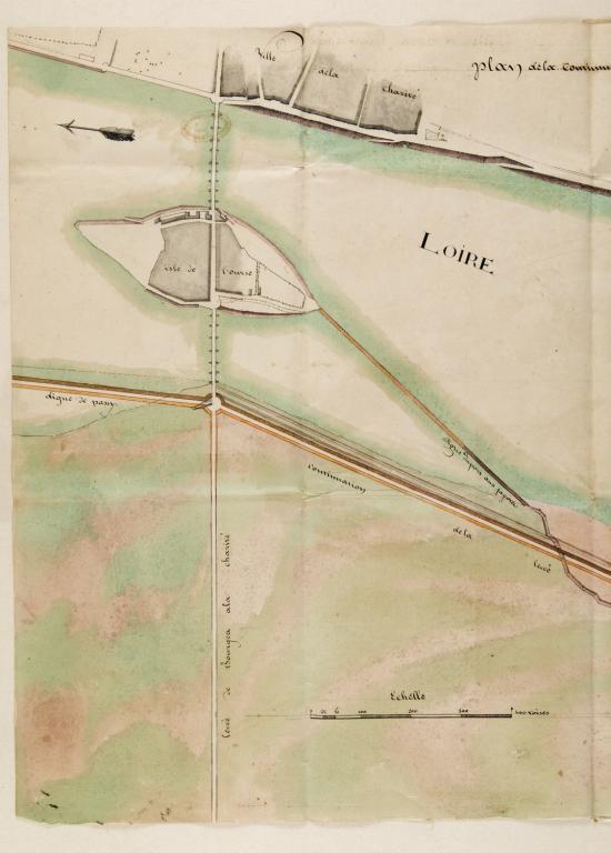 Plan de la continuation de la levée d'Espagne vis à vis de la ville de la Charité, non daté (vers 1787), dressé par l'ingénieur Normand. (archives départementales du Cher, C 118).