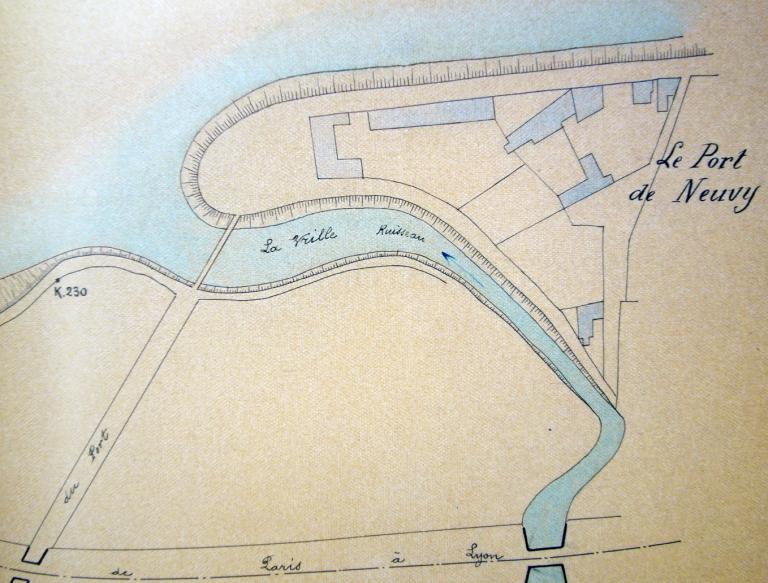 Le port de Neuvy et la rivière de la Vrille, 9 août 1895, ingénieur ordinaire Sigault. (direction départementale de l'équipement de la Nièvre, Nevers, Boite 70).