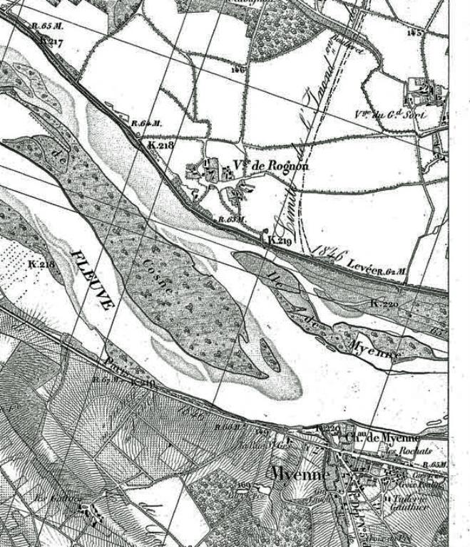 Extrait de la carte de la Loire dressée par l'ingénieur Coumes, édition de 1852. (site Internet de la DREAL Centre).