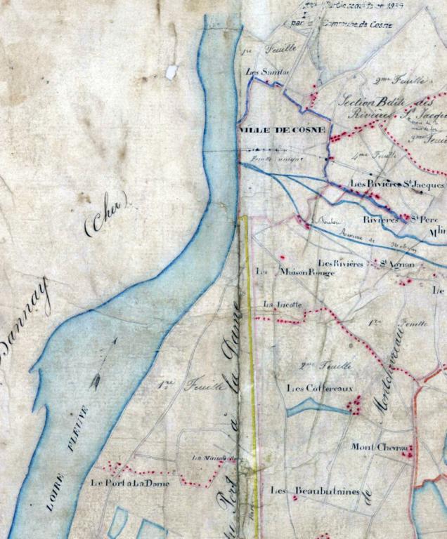 Extrait du cadastre napoléonien de 1834. (archives municipales de Cosne-Cours-sur-Loire).
