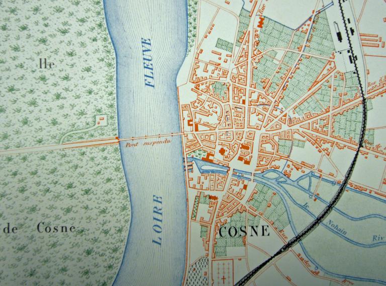 Atlas des cartes cantonnales du département de la Nièvre. Planche de Cosne dressée par le Service ordinaire des Ponts-et-Chaussées chargé du service vicinal, 1878. (archives municipales de La Charité-sur-Loire, 1 S 1).