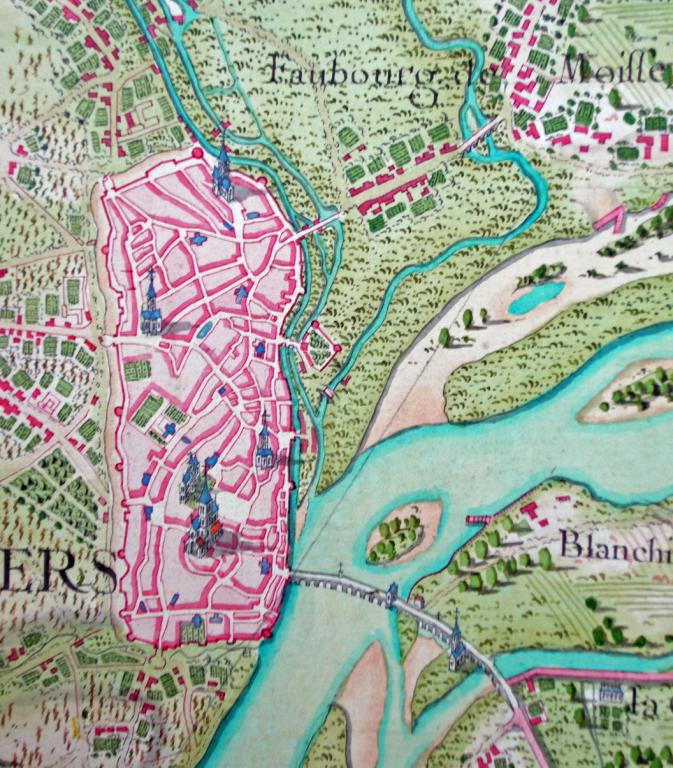 Carte du cours des rivières de Loire et d'Allier depuis Orléans en remontant jusqu'à Decize et Vichy, levée entre 1727 et 1730 sous la conduite du sieur Matthieu. Détail.Détail sur la ville de Nevers. (école nationale des Ponts-et-Chaussées, Folio 4969). ; Carte du cours des rivières de Loire et d'Allier depuis Orléans en remontant jusqu'à Decize et Vichy, levée entre 1727 et 1730 sous la conduite du sieur Matthieu. Détail sur la ville de Nevers. (école nationale des Ponts-et-Chaussées, Folio 4969).