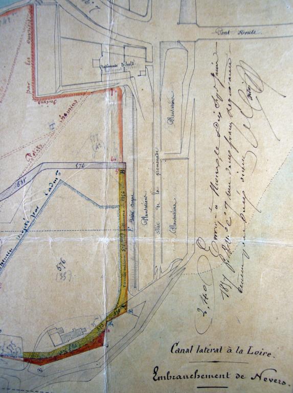Embranchement de Nevers, plan relatif aux indemnités à verser aux expropriés, 15 juin 1857. Détail. (archives départementales de la Nièvre, S 8889).