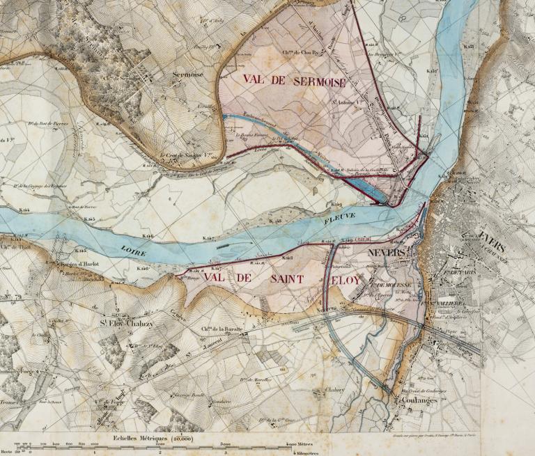 Extrait de la carte de Coumes (1852) complétée vers 1880. (archives départementales de la Nièvre, S 9219).