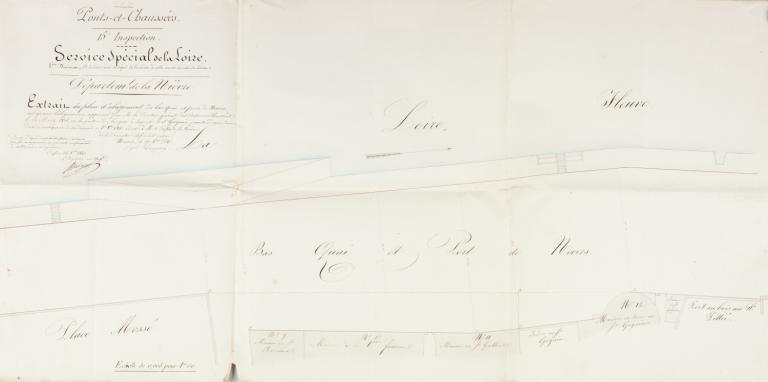 Extrait du plan d'alignement du bas quai et port de Nevers indiquant l'alignement approuvé par le directeur général des Ponts-et-Chaussées le 14 mars 1838, dressé par le conducteur Couppery le 17 octobre 1843. ; Extrait du plan d'alignement du bas quai et port de Nevers indiquant l'alignement approuvé par le directeur général des Ponts-et-Chaussées le 14 mars 1838, dressé par le conducteur Couppery le 17 octobre 1843.
