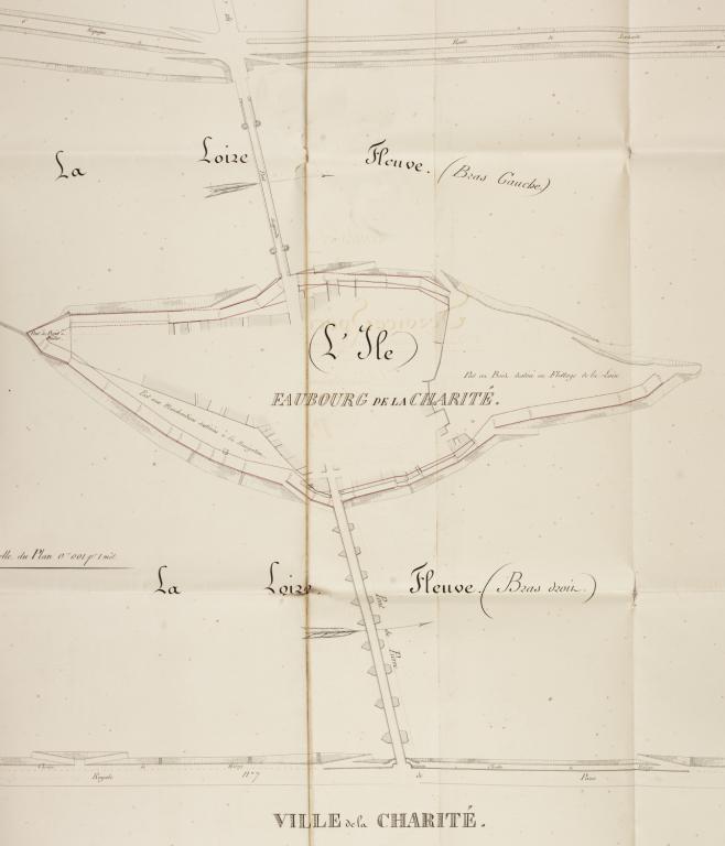 Plan d'ensemble des quais de La Charité dressé le 18 juin 1846 par l'ingénieur en chef Mutrécy-Maréchal. (archives départementales de la Nièvre, S 10994).