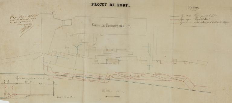 Projet d'un port à Fourchambault, vu par l'ingénieur en chef le 15 octobre 1847. (archives départementales de la Nièvre, S 11043).