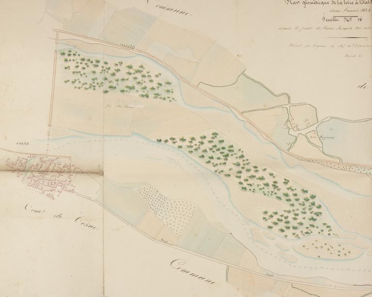 Plan géométrique de la Loire à l'état d'étiage dans l'année 1834, détail. (archives départementales de la Nièvre, S 3064).