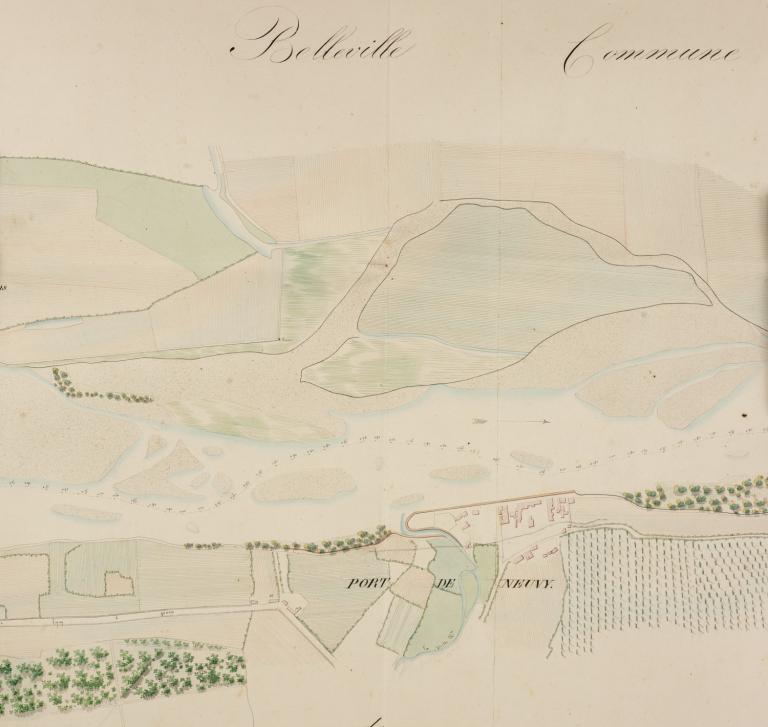 Plan géométrique de la Loire à l'état d'étiage dans l'année 1834, détail. (archives départementales de la Nièvre, S 3064).