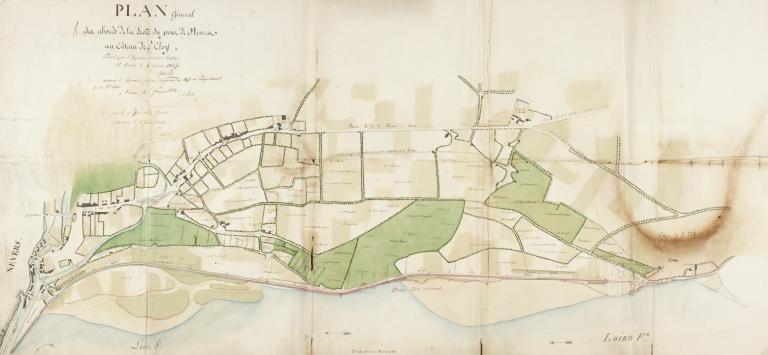 Plan général des abords de la levée du port de Nevers au coteau de Saint-Eloi, 4 février 1812, ingénieur ordinaire Tibord. (archives départementales de la Nièvre, S 633).