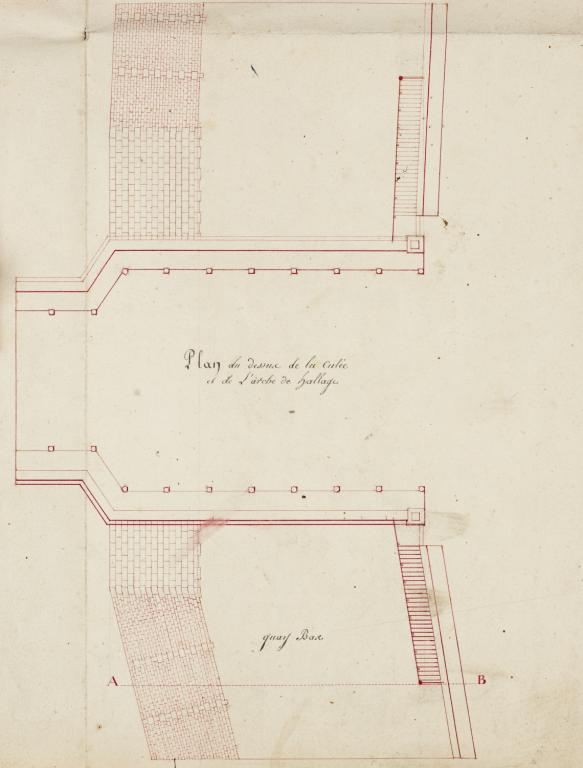 Plan du dessus de la culée et de l'arche de halage du pont de Nevers avec mention du quai bas, 8 janvier 1812, ingénieur ordinaire Coinchon. (archives départementales de la Nièvre, S 635).