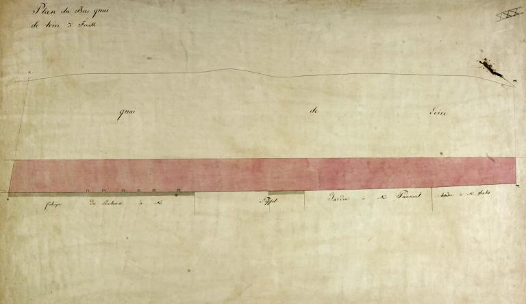 Plan d'alignement de 1856 : plan du bas quai de Loire. Détail. (archives municipales de Nevers, Série O plan n° 30).