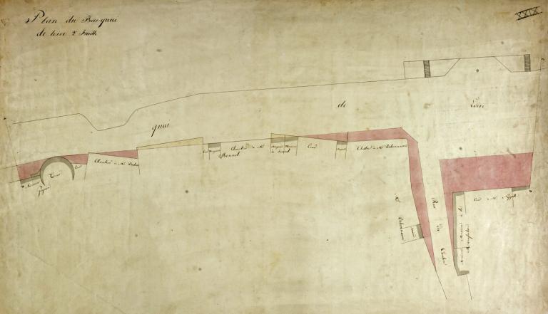Plan d'alignement de 1856 : plan du bas quai de Loire. Détail. (archives municipales de Nevers, Série O plan n° 29).