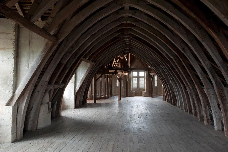 Logis seigneurial, intérieur, comble, vue du sud-ouest.