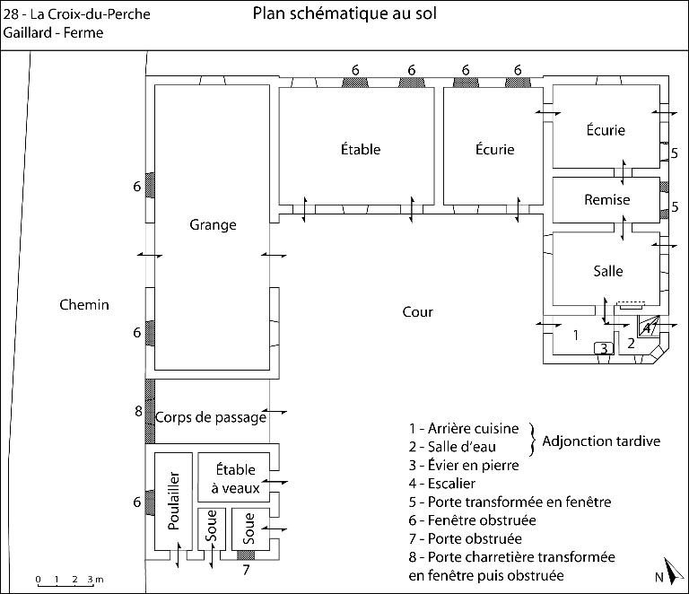 Plan schématique au sol. ; Gaillard, ferme en "U" : plan schématique au sol.
