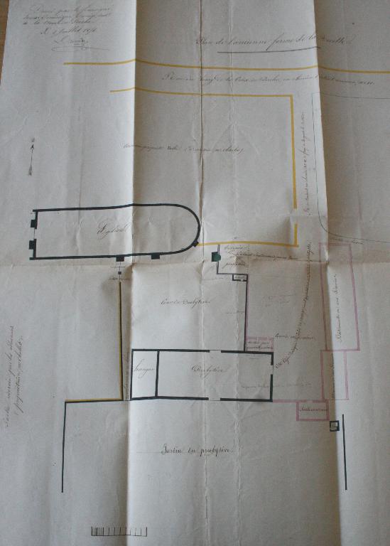 Plan de l’ancienne ferme de la Recette, dressé par l’architecte Drouin en 1856. (Archives départementales d’Eure-et-Loir, 2 O 1127).
