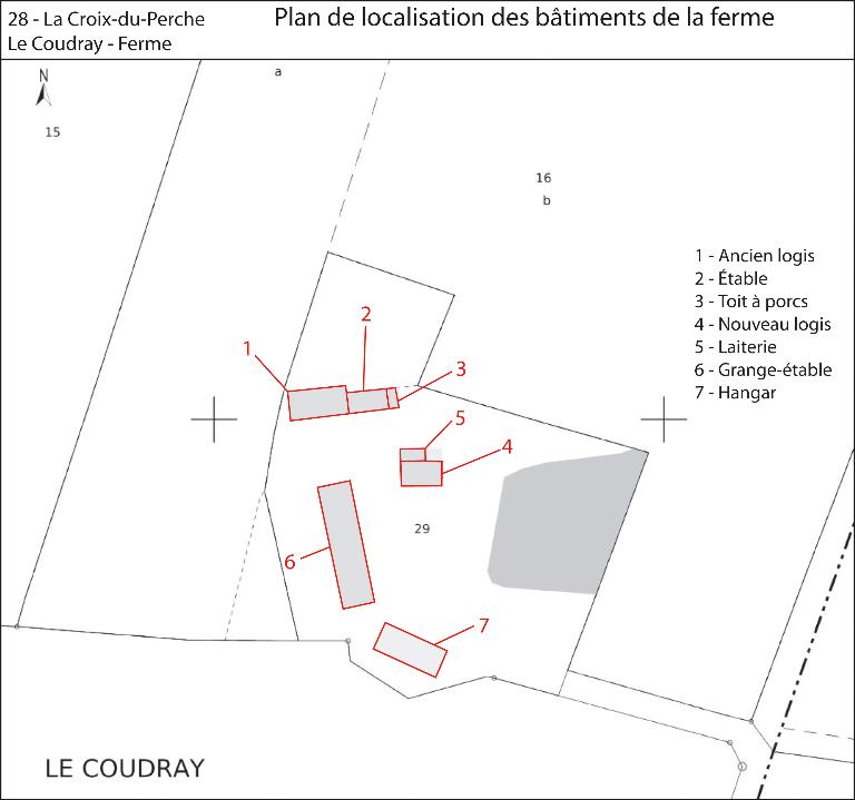 Plan de localisation des bâtiments du lieu-dit (fonds : plan cadastral de 2013, section ZH).