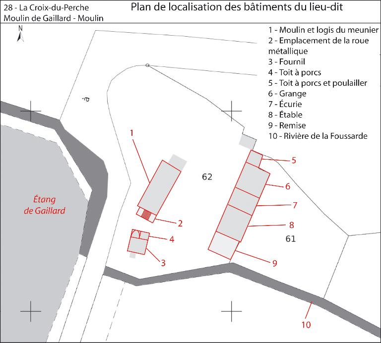 Plan de localisation des bâtiments du lieu-dit (fonds : plan cadastral de 2013, section ZM).