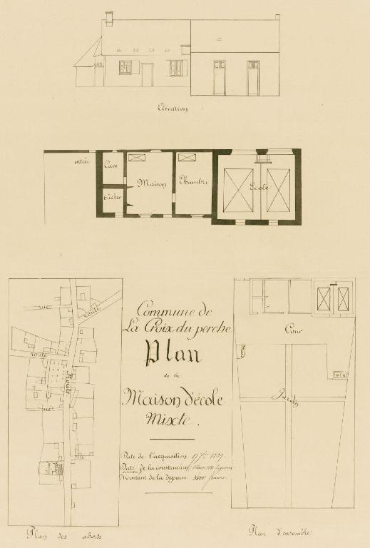 Plan de l’ancienne école convertie en maison, dressé en 1868. (Archives départementales d’Eure-et-Loir, 5 Fi 90).
