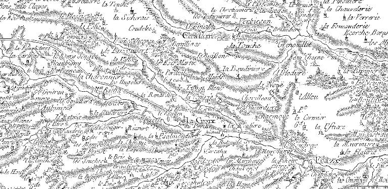 Extrait de la carte de Cassini (3e quart 18e siècle).