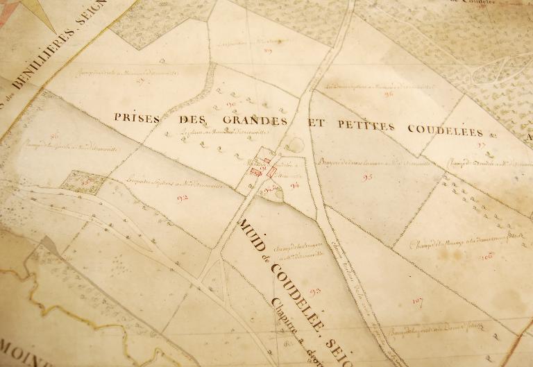 Extrait du plan géométrique de la seigneurie de Gardais, réalisé par Canuël en 1759.