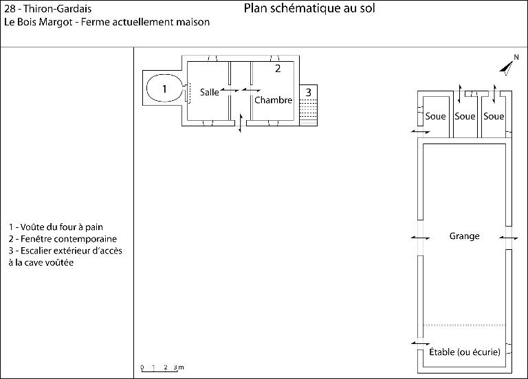 Plan schématique au sol. ; Ferme du Bois Margot, plan en "L".