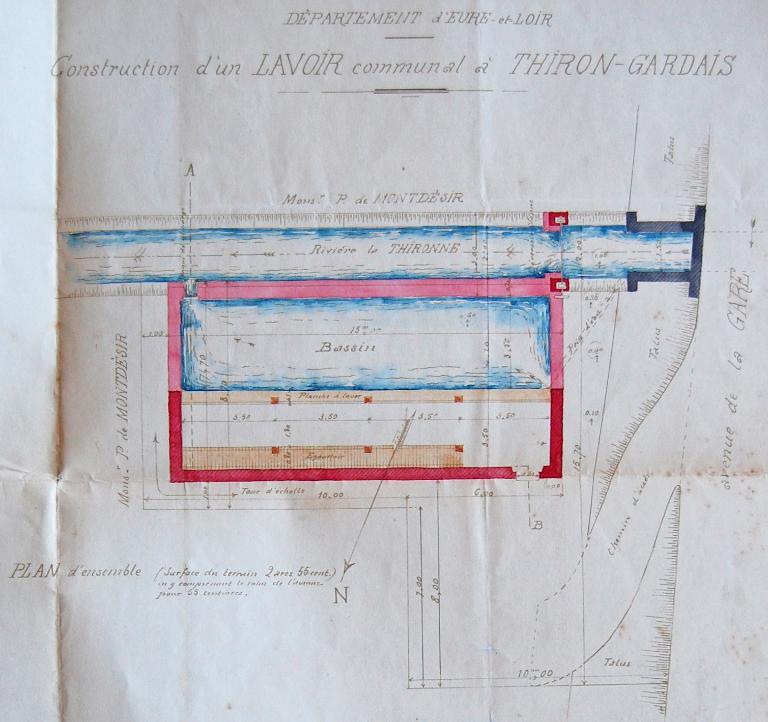 Projet de construction du lavoir communal, plan dressé par l'architecte Arthur-Joseph Proust en 1900.