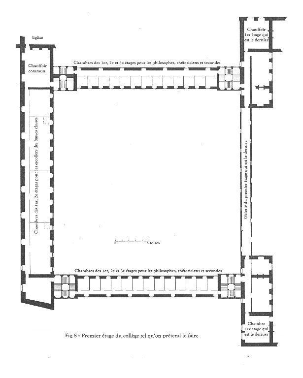 Projet de transformation de l'abbaye, étage du collège dressé par Dom Hilaire Pinet en 1651 et repris par Youri Carbonnier.