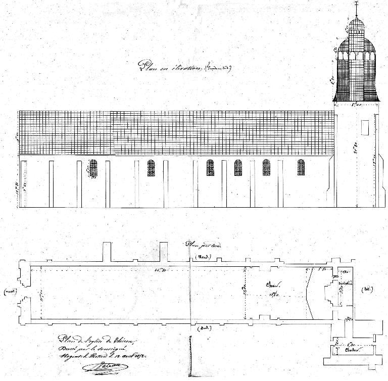 Plan de l'église dressé par l'agent voyer Joseph Valet en 1852.