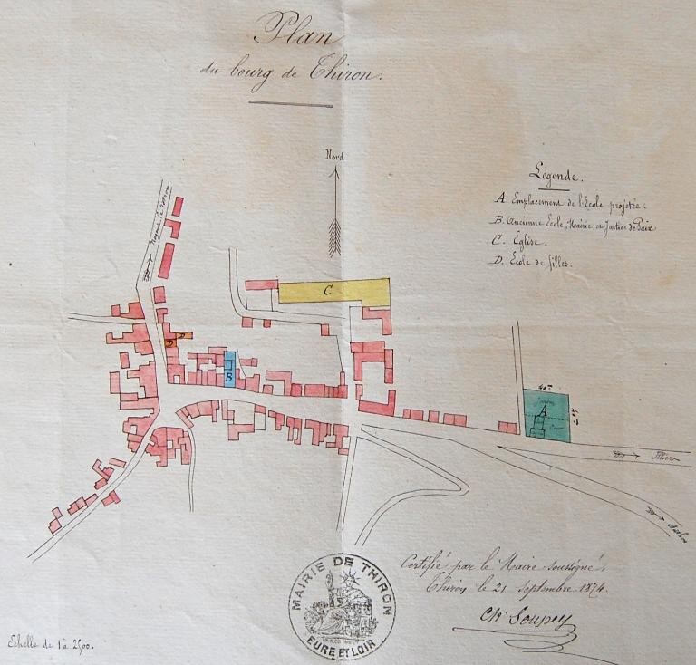 Plan du bourg réalisé par Charles Soupey en 1874.