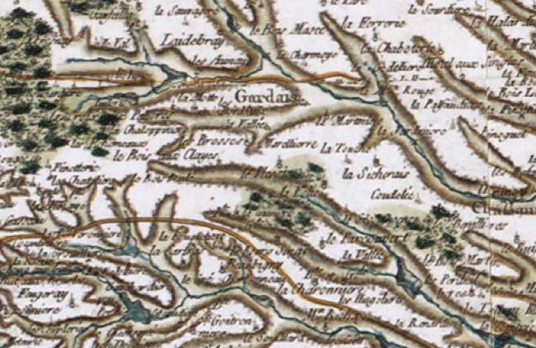 Extrait de la carte de Cassini (3e quart 18e siècle).