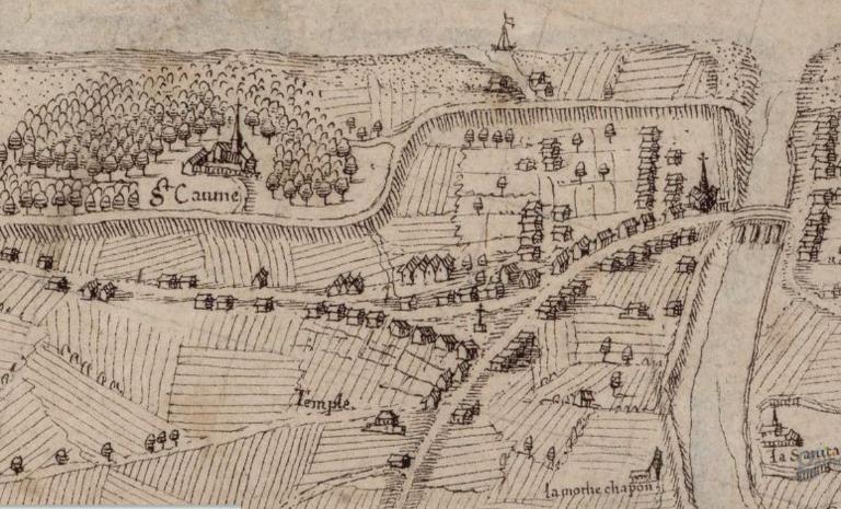 Sainte-Anne sur une carte de 1619 (BNF, Gallica) ; Saint-Cosme (à gauche) sur une carte de 1619 (BNF, Gallica).