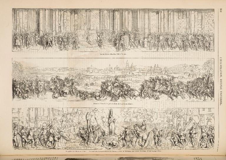 Gravures accompagnant l'article de l'Illustration pour l'inauguration des six reliefs de Vital-Dubray en 1861. (Bibliothèques de Blois - Agglopolys).