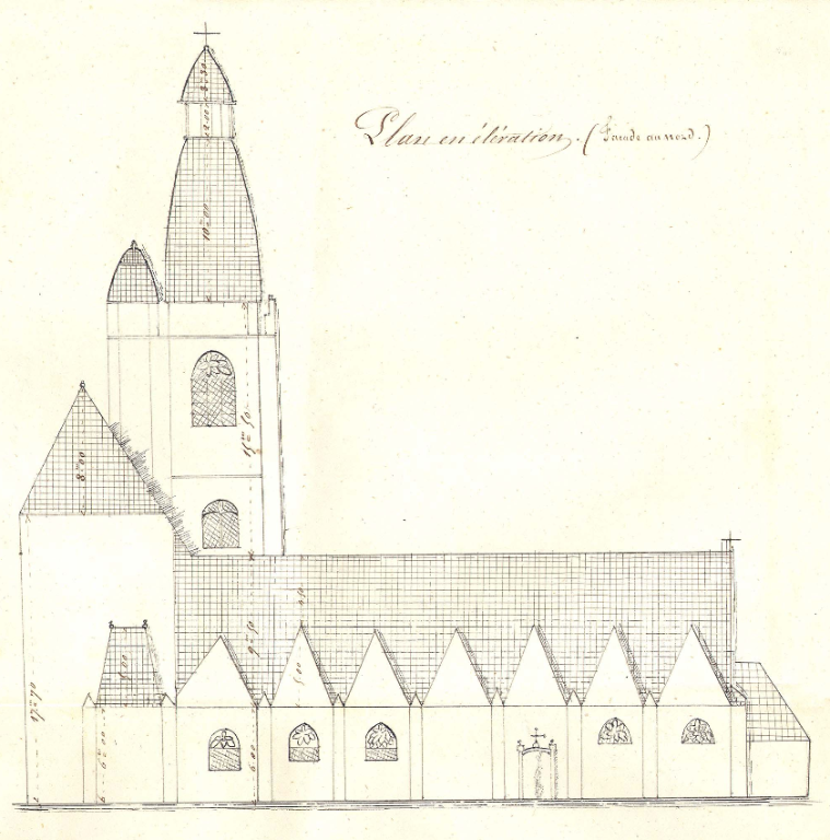Elévation, face nord (1808). (Archives départementales d'Eure-et-Loir. Série : 1 O 400). 