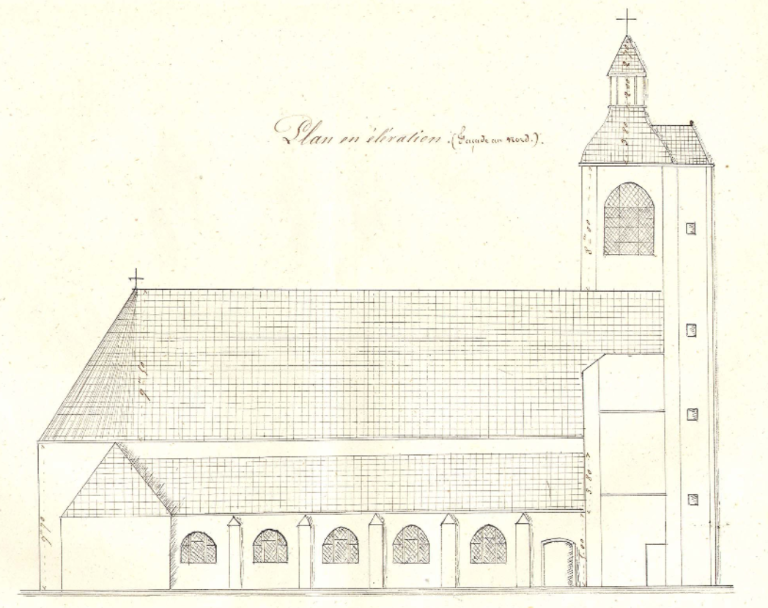 Elévation, face nord (1852). (Archives départementales d'Eure-et-Loir. Série O : 1 O 400). 
