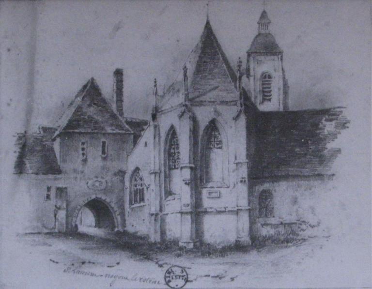 Lithographie, chevet, vue du nord-est (19e siècle).