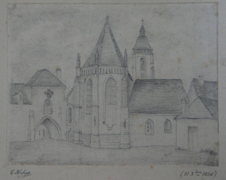 Dessin : chevet, vue du nord-est (1856).