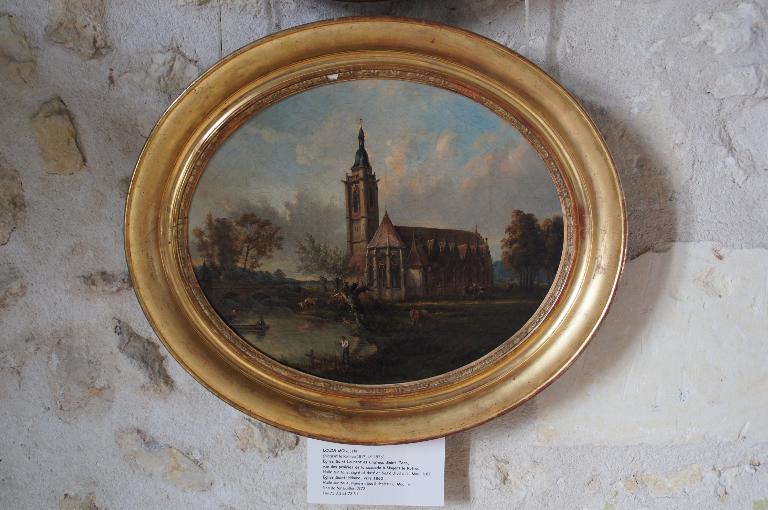 Peinture, chevet et bas-côté sud, vue du nord-est (vers 1860). (Musée-Château Saint-Jean, Nogent-le-Rotrou). 
