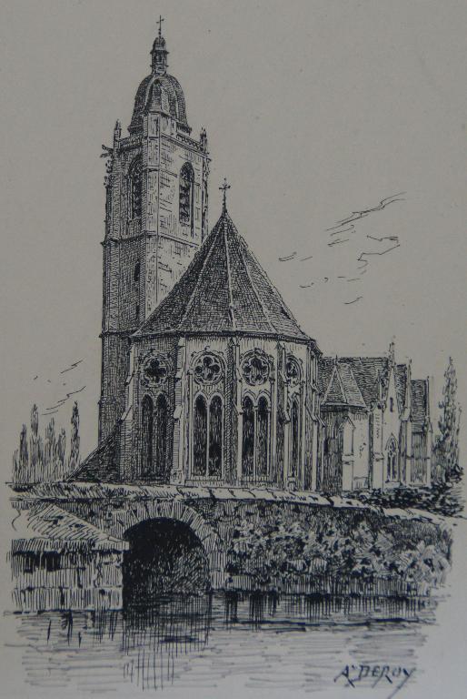 Lithographie, chevet, vue de l'est (avant 1850). (Bibliothèque municipale de Chartres - médiathèque L'Apostrophe, fonds iconographique, Eure-et-Loir : n°1352 à 1425). 