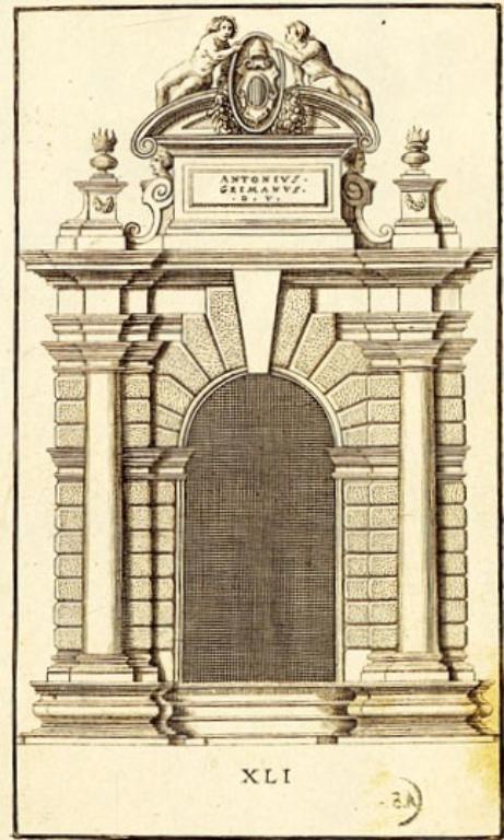 Porte de la vigne du révérendissime patriarche Grimani, dans LE MUET, Pierre. Règles des cinq ordres d'architecture de Vignolle. 