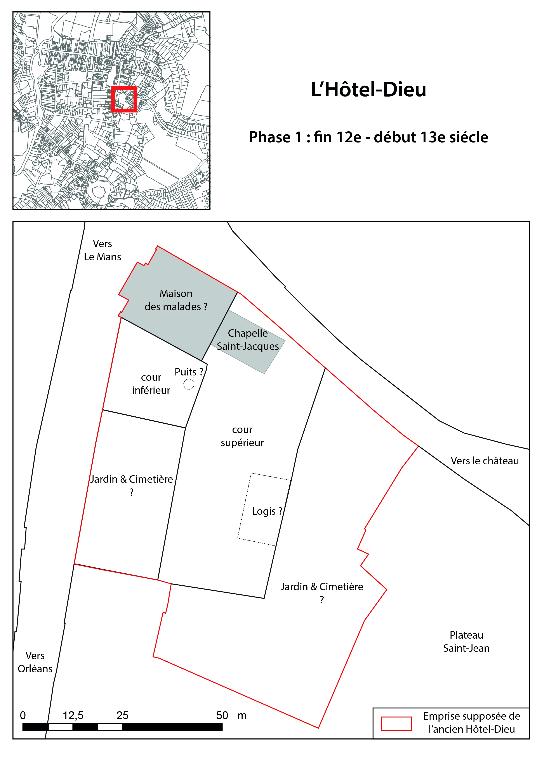 Plan de restitution de l'Hôtel-Dieu (vers 1200).
