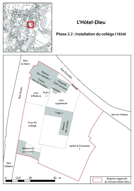 Plan de restitution : L'installation du collège (1654).
