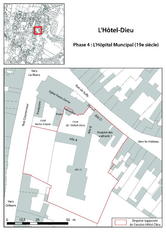 Plan de restitution de l'hôpital municipal (19e siècle).