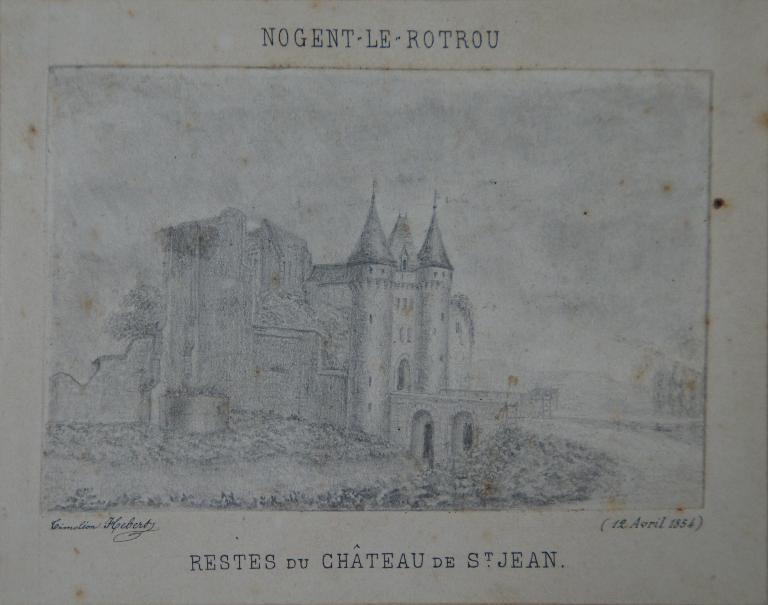 Château Saint-Jean, vue du sud-est (1854). ; Château Saint-Jean, vue de l'est (1854). ; Château Saint-Jean, vue de l'est (1854). (Bibliothèque municipale de Chartres - Médiathèque l'Apostrophe, fonds iconographie, Eure-et-Loir : n°1352 à 1425). 