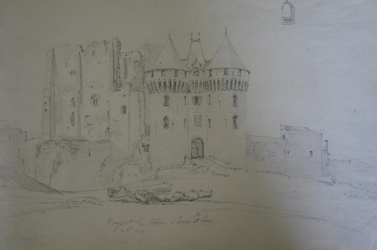 Château Saint-Jean, vue du sud-ouest (1826). ; Château Saint-Jean, vue du nord-est (1826). ; Château Saint-Jean,  vue du nord-est (1826). (Bibliothèque municipale de Chartres - médiathèque l'Apostrophe, fonds iconographie, Eure-et-Loir : n°1352 à 1425).