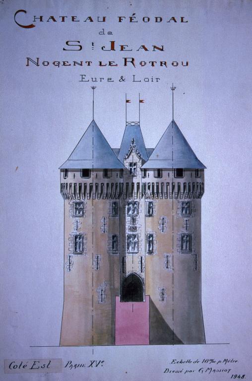 Châtelet, vue du nord-est (1948). ; Châtelet, vue du nord-est (1948). (Musée-Château Saint-Jean, Nogent-le-Rotrou, fonds Massiot).