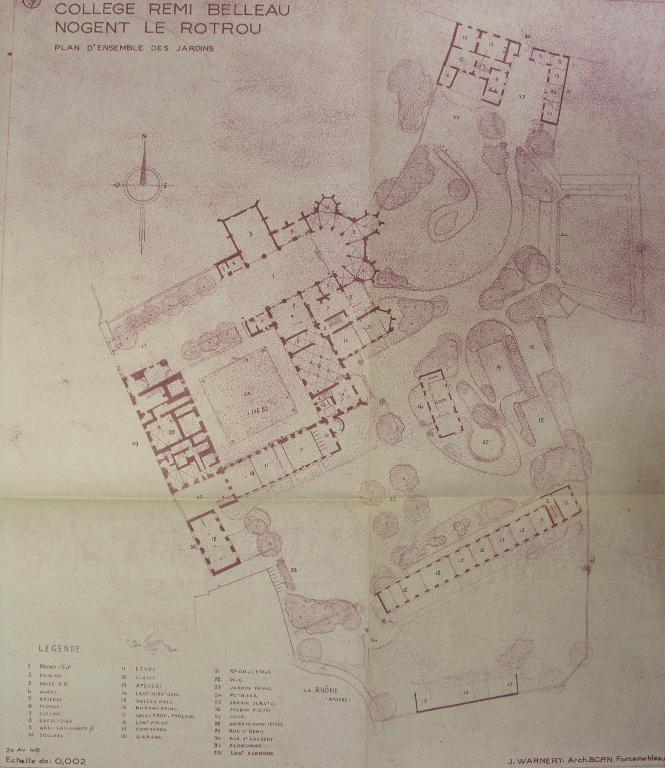 Plan du collège Rémy Belleau (1948). ; Plan du collège Rémy Belleau, 1948. (Médiathèque de l'Architecture et du Patrimoine, cartes et plans). ; Plan du collège Rémy Belleau, (1948). ; Plan du collège (1948).