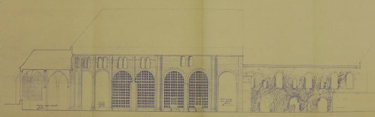 Coupe longitudinale, vaisseau central, gouttereau sud, 1948. (Médiathèque de l'Architecture et du Patrimoine, cartes et plans). 