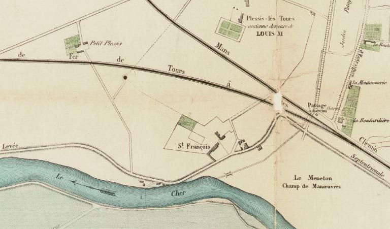 La Riche en bordure du Cher en 1874 (Archives municipales de Tours, 2Fi 7).